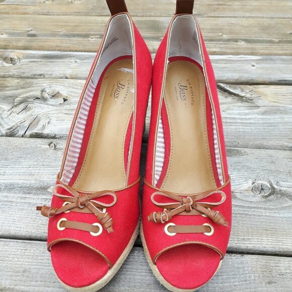 G.H. Bass & Co. Annie Peep Toe Wedges Red Size 9 - Picture 1 of 5